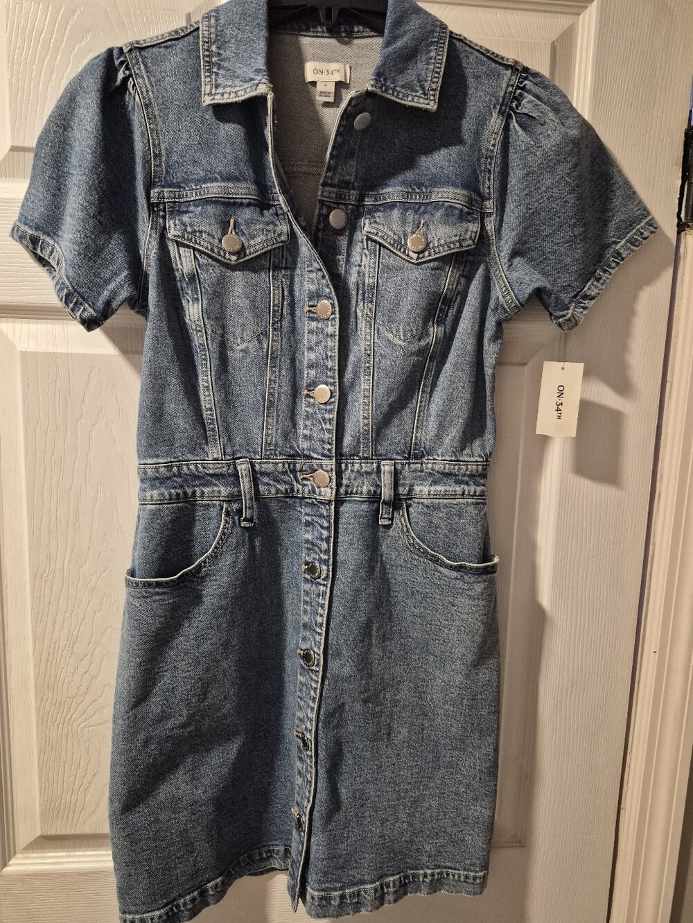 ON 34th Blue Denim Button-Front Short Sleeve Dress Brand New With Tags